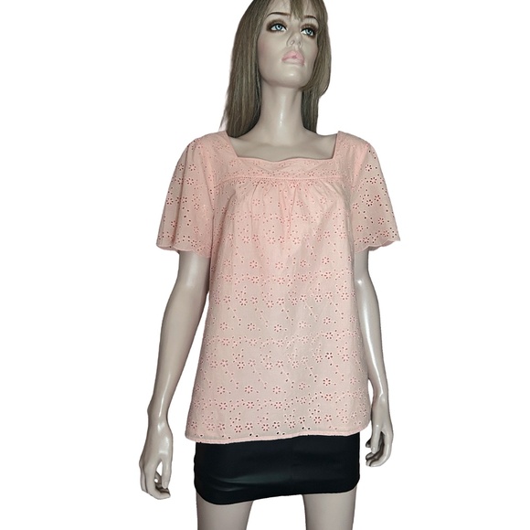 Talbots Pink Eyelet Blouse Top 100% Cotton Lined NWT - Picture 3 of 15